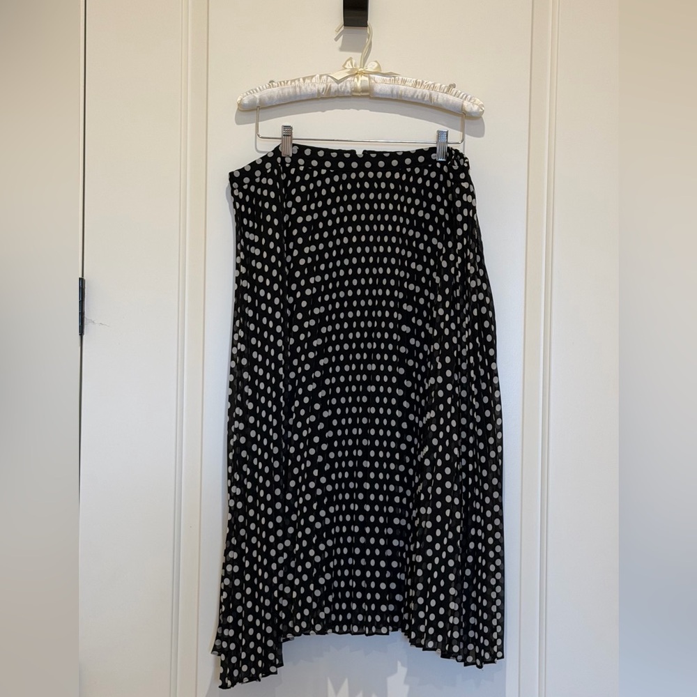 Calvin Klein Black Polka Dot Long Pleated Skirt
